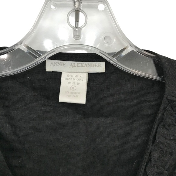 Annie Alexander Size XL Black Linen Sleeveless Top Button Up Ruffle Vintage - Picture 3 of 4